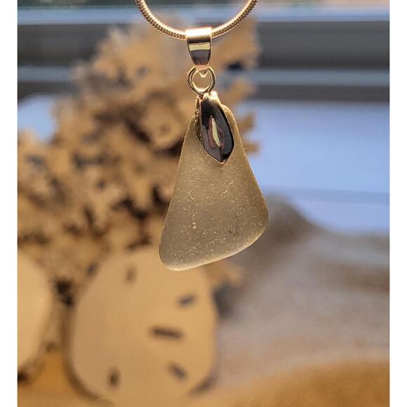 Rare Dark Gray Authentic Genuine Sea Glass Necklace Sterling Silver - Picture 3 of 5